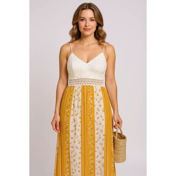 Bohemian Floral & Lace Maxi Dress XL - Picture 1 of 11